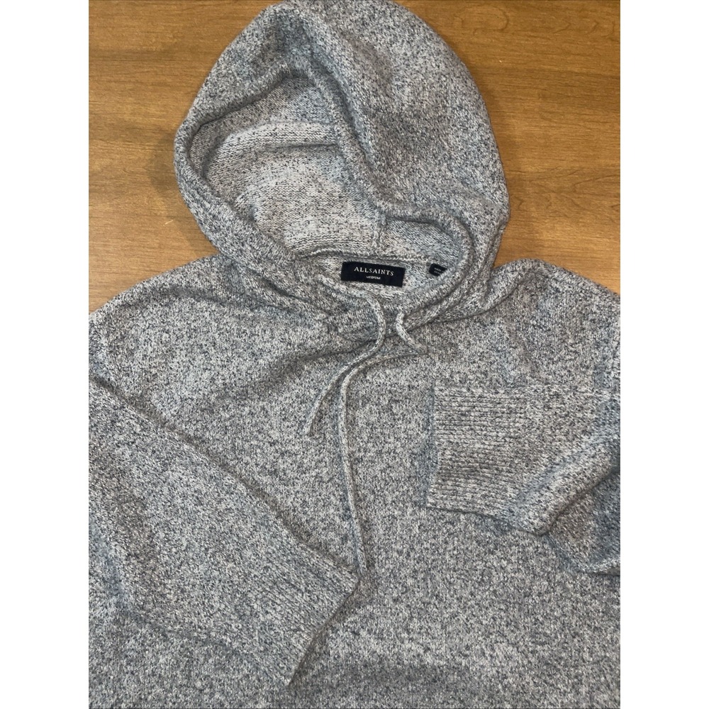 Allsaints Hoodie Pullover Sweater Men M Gray Speckled Kangaroo Pocket Long Sleev